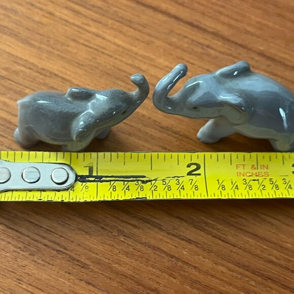 Porcelain German Miniature Grey Elephant Figurines- Set of 2 - Picture 7 of 8